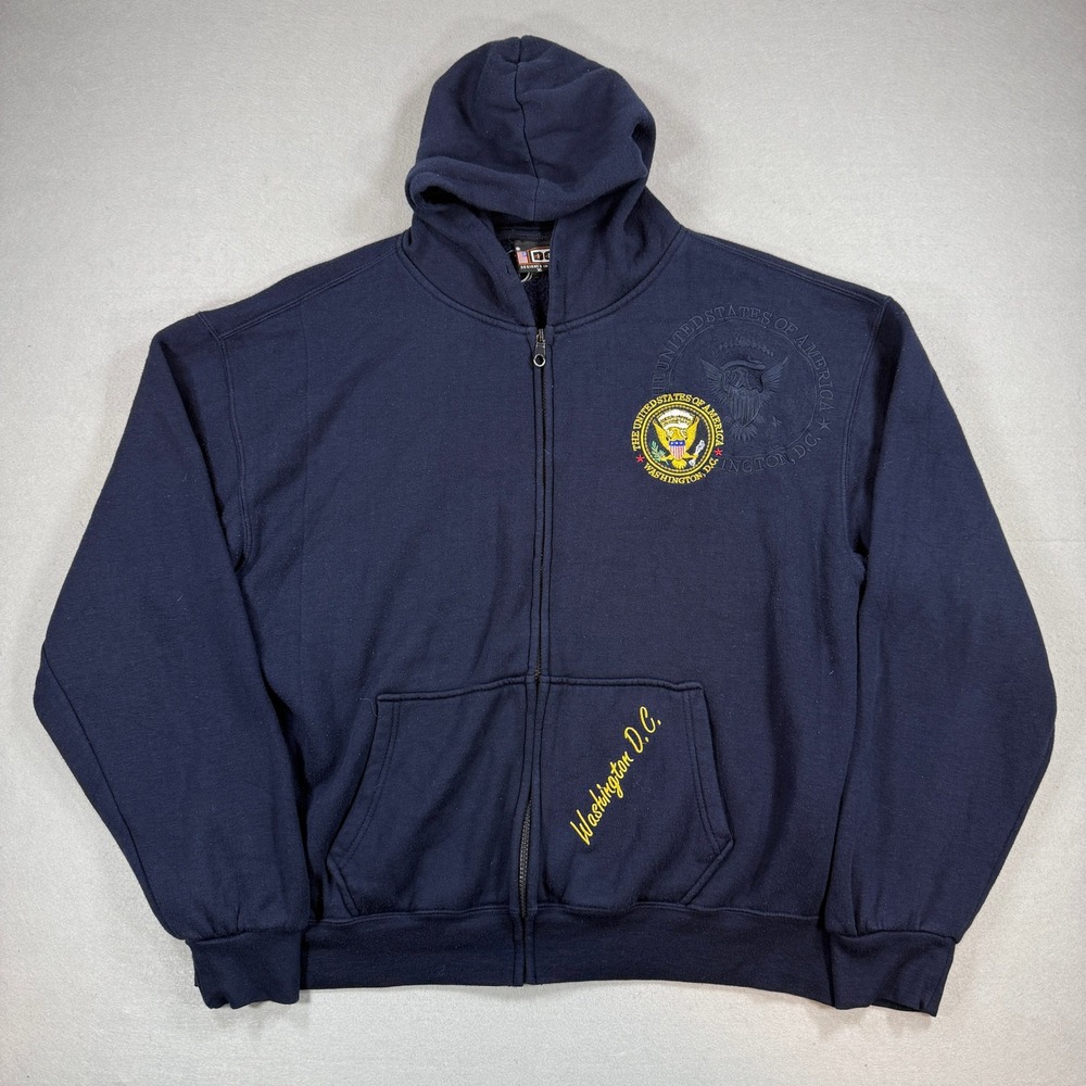 Washington DC Presidential Seal Hoodie Mens XL Navy Full Zip Embroidered USA Y2K
